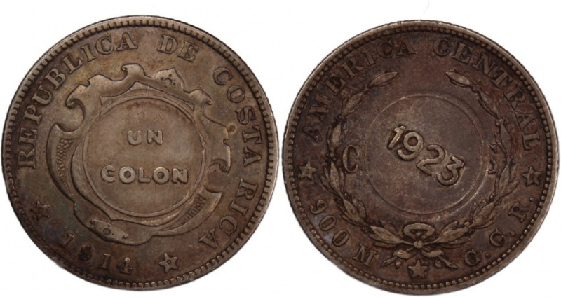 Costa Rica 1 Colon 1923 on 1914 Counterstamped 
 Costa Rica 1 Colon 1923 on 191...