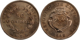 Costa Rica 50 Centimos 1948 
 Costa Rica 50 Centimos 1948 Copper-Nickel KM#176 
Grade: UNC