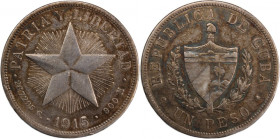 Cuba 1 Peso 1915 
 Cuba 1 Peso 1915 Silver KM#15.1 Hight Relief Star

Grade: VF