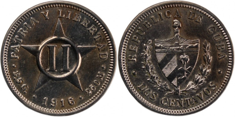 Cuba 2 Centavos 1916 
 Cuba 2 Centavos 1916 Philadelphia Mint First Republic Co...