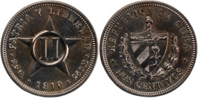 Cuba 2 Centavos 1916 
 Cuba 2 Centavos 1916 Philadelphia Mint First Republic Copper-nickel KM#A10

Grade: UNC