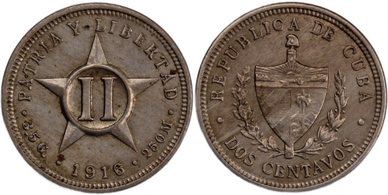 Cuba 2 Centavos 1916 
 Cuba 2 Centavos 1916 Philadelphia Mint First Republic Co...