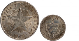 Cuba 20 Centavos 1948 
 Cuba 20 Centavos 1948 Cuba 20 Centavos 1948&nbsp;Philadelphia Mint First Republic Silver KM#13.2 (Coarse reeding, Low relief ...