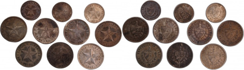 Cuba 1915-1949 / 20 Centavos (7 Coins) 10 Centavos (2 Coins) (Lot of 10 Coins) ...