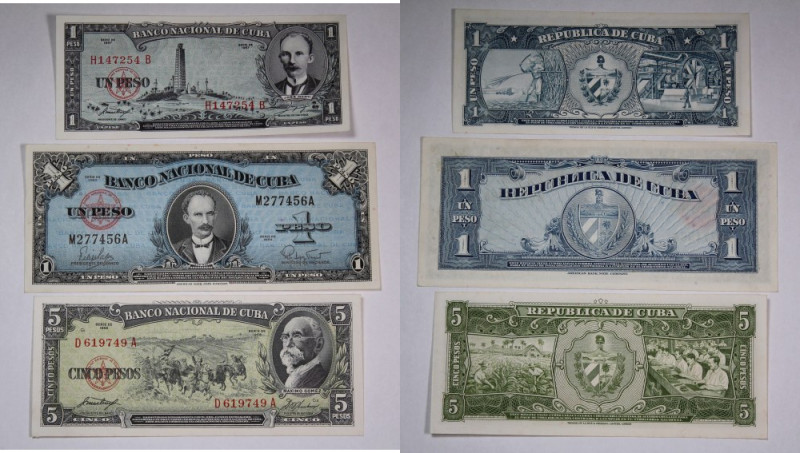 Cuba Lot of 3 Banknotes 1957/58/60 
 Cuba Lot of 3 Banknotes 1957/58/60 Paper M...