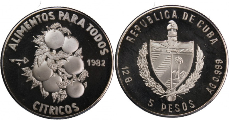 Cuba 5 Pesos 1982 
 Cuba 5 Pesos 1982 Silver KM#102 F.A.O Mintage:1040 Pcs&nbsp...