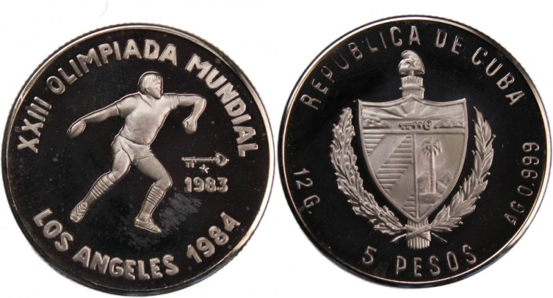 Cuba 5 Pesos 1983 
 Cuba 5 Pesos 1983 Silver KM#114 Summer Olympics Mintage:500...