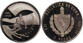 Cuba 5 Pesos 1983 
 Cuba 5 Pesos 1983 Silver KM#113 Winter Olympics Mintage:5000 Pcs 

Grade: PROOF