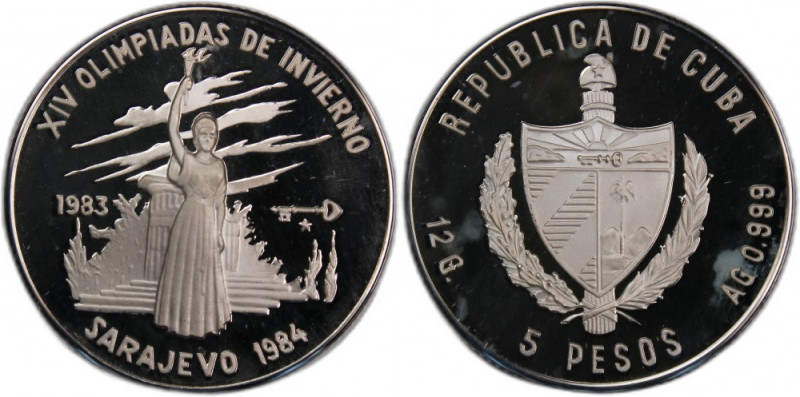 Cuba 5 Pesos 1984 
 Cuba 5 Pesos 1984 Silver KM#112 Winter Olimpics Mintage:500...