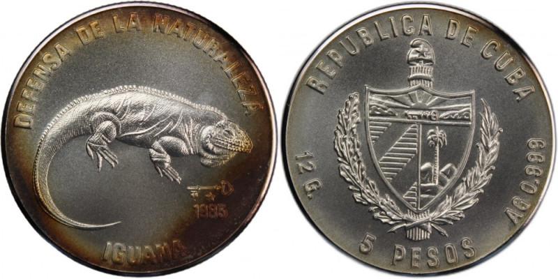 Cuba 5 Pesos 1985 
 Cuba 5 Pesos 1985 Silver KM#127 Mintage:5000 Pcs 
Grade: U...