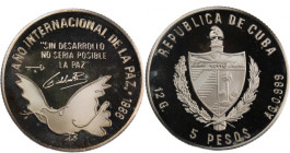 Cuba 5 Pesos 1986 
 Cuba 5 Pesos 1986 Silver KM#157 F.A.O Mintage:2000 Pcs 
Grade: PROOF