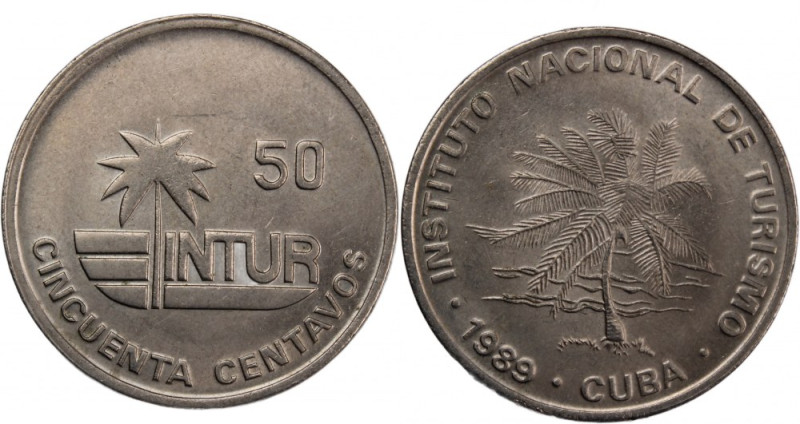 Cuba Intur 50 Centavos 1989 
 Cuba Intur 50 Centavos 1989 Copper-Nickel KM#461 ...