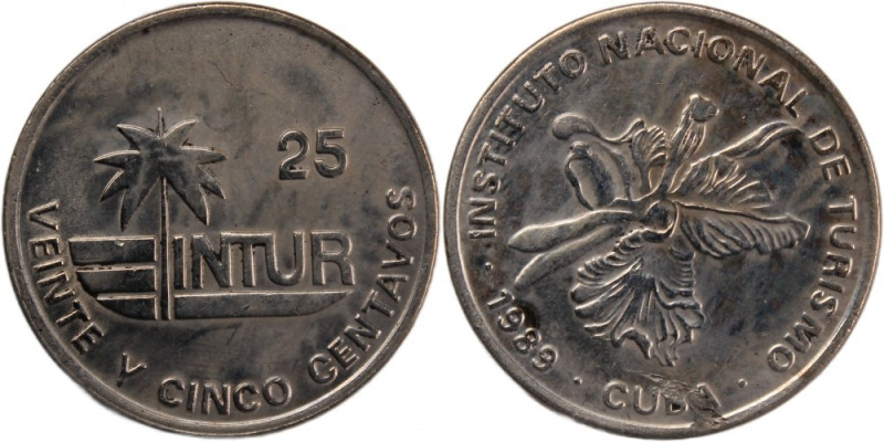 Cuba 25 Centavos 1989 INTUR Mint Error 
 Cuba 25 Centavos 1989 INTUR Mint Error...