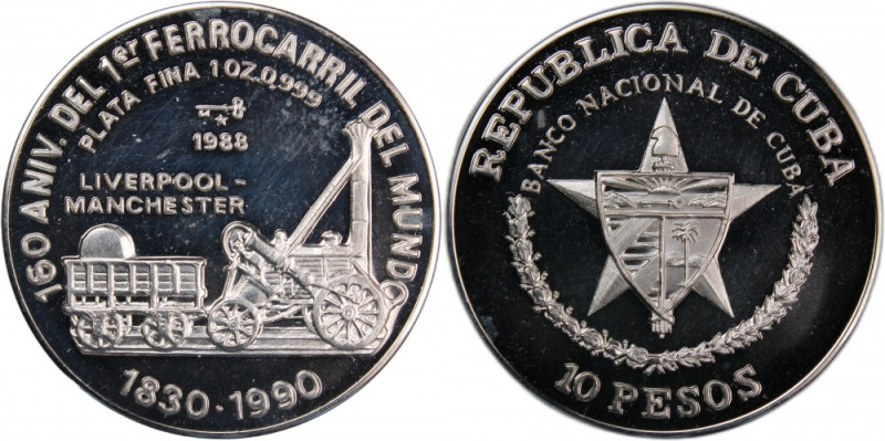 Cuba 10 Pesos 1988 
 Cuba 10 Pesos 1988 Silver KM#207 160th Anniversary-World's...