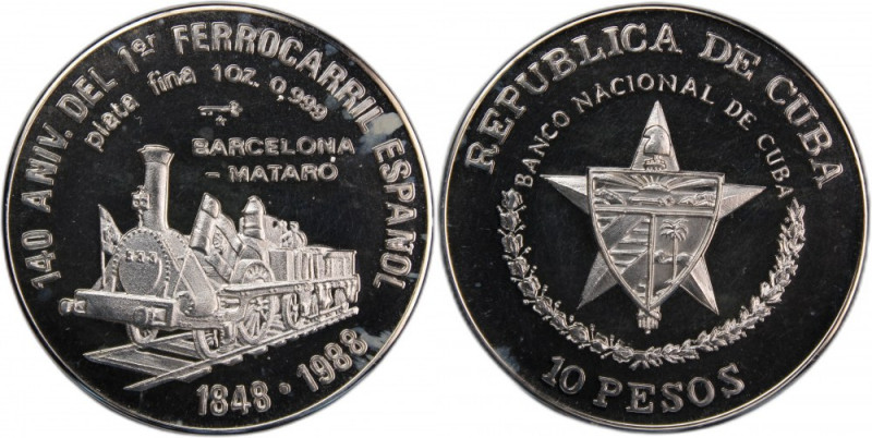 Cuba 10 Pesos 1988 
 Cuba 10 Pesos 1988 ilver KM#206 140th Anniversary First Ra...