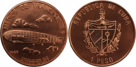 Cuba 1 Peso 1988 Zeppelin 
 Cuba 1 Peso 1988 Zeppelin Cuba 1 Peso 1988 Zeppelin Havana Mint Second Republic Mintage: 1,000 pcs Copper-nickel KM#269
...