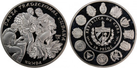 Cuba 10 Pesos 1997 
 Cuba 10 Pesos 1997 Silver KM#625 Ibero American&nbsp; Rumba

Grade: PROOF