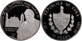 Cuba 10 Pesos 1997 
 Cuba 10 Pesos 1997 Silver KM#635 Visit of Pope John Paul II

Grade: PROOF