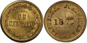 Dominican Republic 1 Centavo 1877 
 Dominican Republic 1 Centavo 1877 Brass KM#3 
Grade: UNC