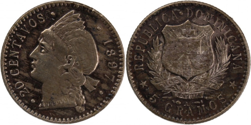 Dominican Republic 20 Centavos 1897 
 Dominican Republic 20 Centavos 1897 Domin...