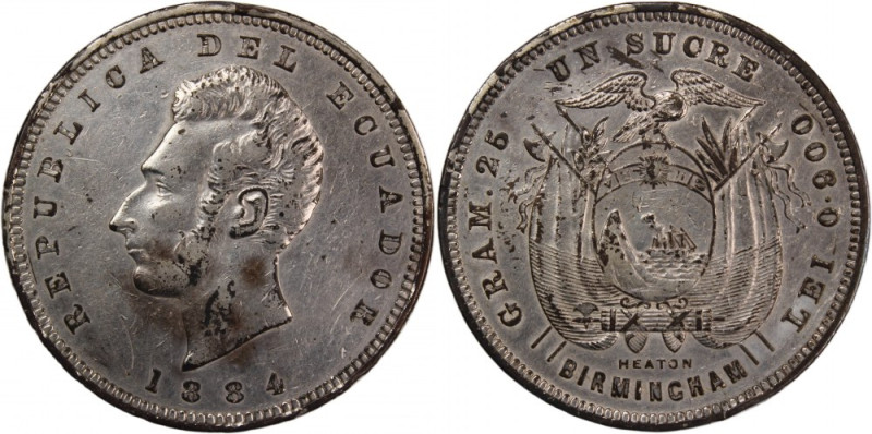 Ecuador 1 Sucre 1884 
 Ecuador 1 Sucre 1884 Silver KM#53.1 
Grade: VF
