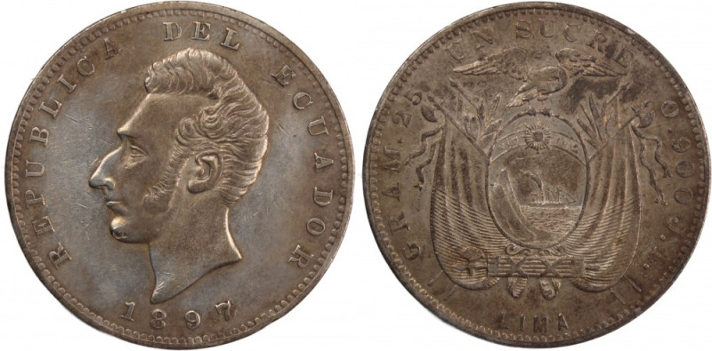 Ecuador 1 Sucre 1891 Lima 
 Ecuador 1 Sucre 1891 Lima Silver KM#53

Grade: XF
