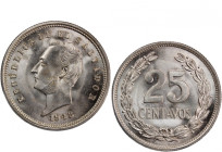 El Salvador 25 Centavos 1943 
 El Salvador 25 Centavos 1943 Silver KM#136 Francisco Morazan 
Grade: UNC