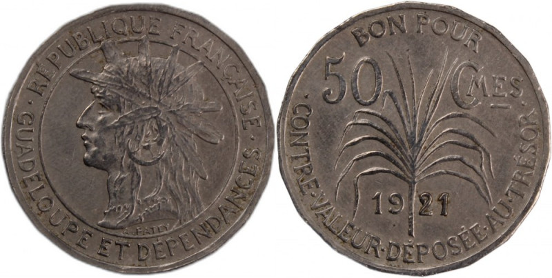 Guadeloupe 50 Centimes 1921 
 Guadeloupe 50 Centimes 1921 Guadeloupe 50 Centime...