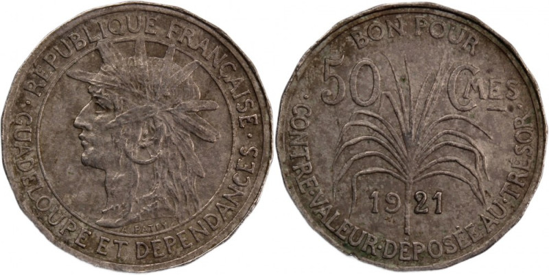 Guadeloupe 50 Centimes 1921 
 Guadeloupe 50 Centimes 1921 Copper-nickel KM#45
...