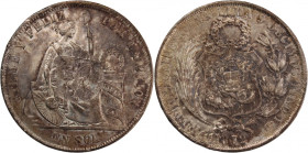 Guatemala 1 Sol 1872 YJ (Peru) Counterstamped 
 Guatemala 1 Sol 1872 YJ (Peru) Counterstamped Silver KM#224&nbsp; 
Grade: AU