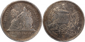 Guatemala 4 Reales 1873 P. 
 Guatemala 4 Reales 1873 P. Guatemala 4 Reales 1873 P&nbsp;Paz Duran, Assayer, Casa de Moneda de Guatemala (1872-1879) Si...
