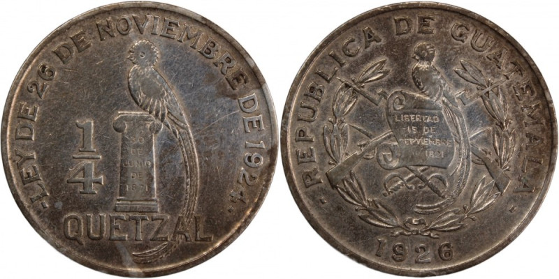 Guatemala 1/4 Quetzal 1926 
 Guatemala 1/4 Quetzal 1926 Silver KM#243.1&nbsp; ...