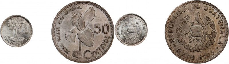 Guatemala 50 Centavos 1963 & 5 Centavos 1964 (Lot of 2 Coins) 
 Guatemala 50 Ce...