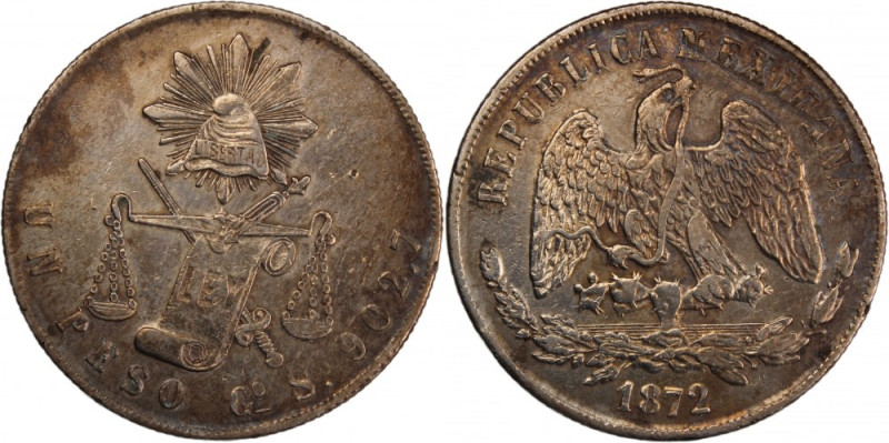 Mexico 1 Peso 1872 Go S 
 Mexico 1 Peso 1872 Go S Silver KM#408.4 
Grade: AU