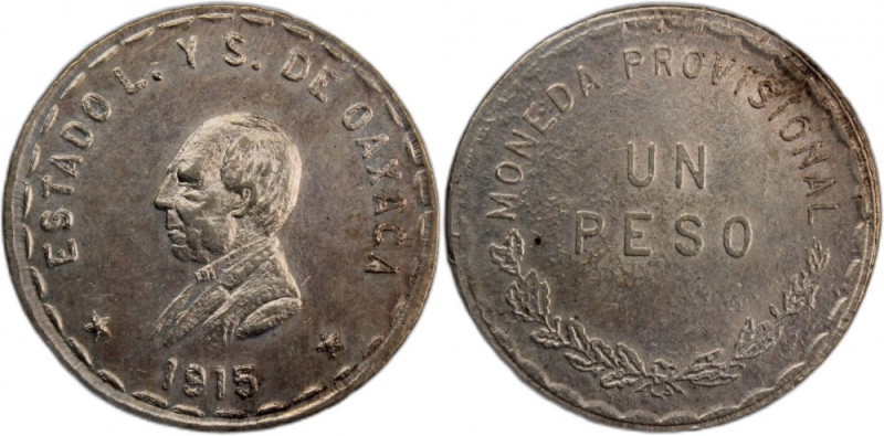 Mexico Oaxaca 1 Peso 1915 
 Mexico Oaxaca 1 Peso 1915 Silver KM#740.1 
Grade: ...