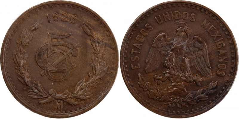 Mexico 5 Centavos 1926 Mo 
 Mexico 5 Centavos 1926 Mo Bronze KM#422&nbsp; 
Gra...
