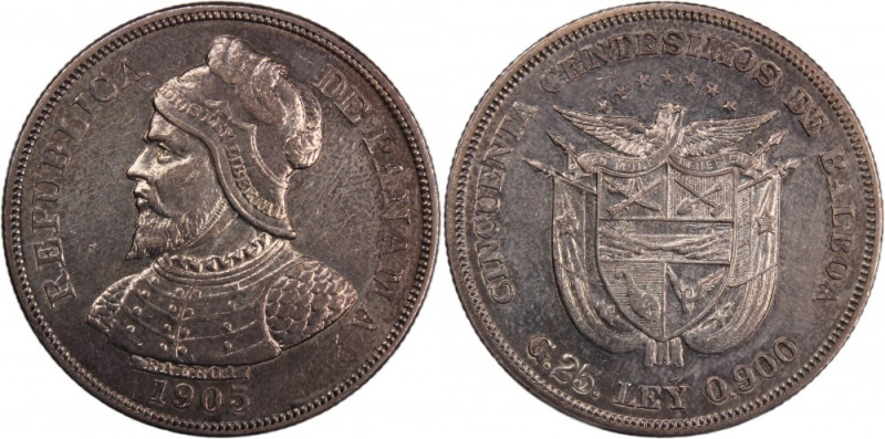 Panama 50 Centesimos 1905 
 Panama 50 Centesimos 1905 Silver KM#5&nbsp; Mint Lu...