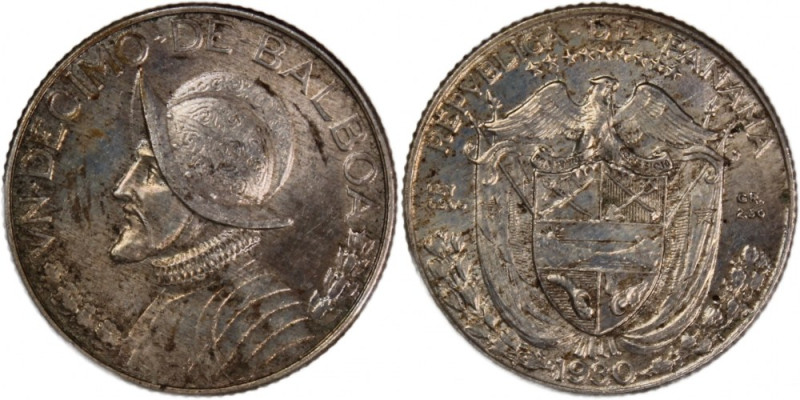 Panama 1/10 Balboa 1930 
 Panama 1/10 Balboa 1930 Silver KM#10.1 
Grade: UNC