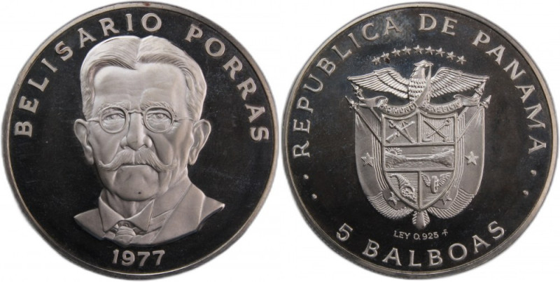 Panama 5 Balboas 1977 
 Panama 5 Balboas 1977 Silver&nbsp; KM#40.1a Mintage:954...