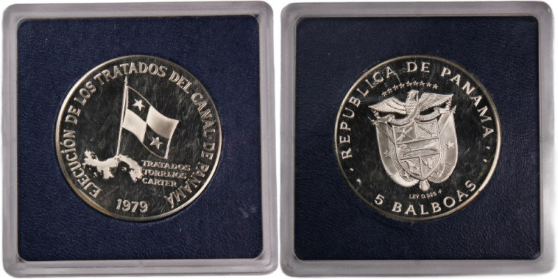 Panama 5 Balboas 1979 
 Panama 5 Balboas 1979 Silver KM#59 Panama Canal Treaty ...