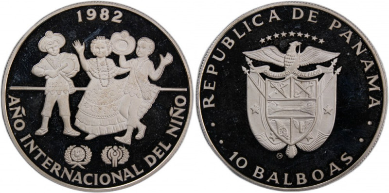 Panama 10 Balboas 1982 
 Panama 10 Balboas 1982 Silver KM#79 Year of the Child ...