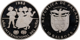 Panama 10 Balboas 1982 
 Panama 10 Balboas 1982 Silver KM#79 Year of the Child Mintage:8460 Pcs 
Grade: PROOF