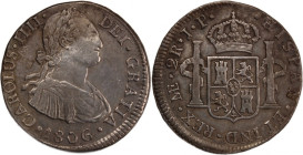 Peru 2 Reales 1806 JP 
 Peru 2 Reales 1806 JP Silver KM#95 Charles IV 
Grade: XF