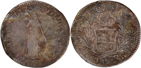Peru 2 Reales 1825 LIMA JM 
 Peru 2 Reales 1825 LIMA JM Peru 2 Reales 1825 LIMA JM Lima Mint Republic Silver KM#141.1

Grade: XF