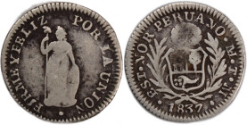Peru 1/2 Real 1837 TM 
 Peru 1/2 Real 1837 TM Peru 1/2 Real 1837 TM Silver KM#154

Grade: VF