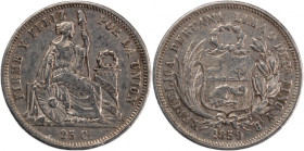 Peru 25 Centavos 1859 YB 
 Peru 25 Centavos 1859 YB Peru 25 Centavos 1859 YB Lima Mint Silver KM#182

Grade: XF