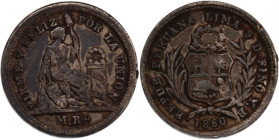 Peru 1/2 Real 1860 YB 
 Peru 1/2 Real 1860 YB Silver KM#180&nbsp; 
Grade: XF