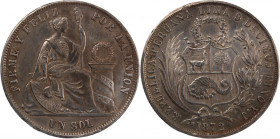 Peru 1 Sol 1872 
 Peru 1 Sol 1872 Peru 1 Sol 1872&nbsp; Lima Mint Silver KM#196.3

Grade: XF
