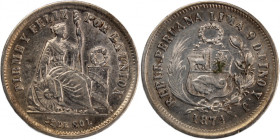 Peru 1/5 Sol 1874 YJ 
 Peru 1/5 Sol 1874 YJ Peru 1/5 Sol 1874 YJ Silver KM#191

Grade: XF