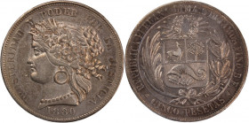 Peru 5 Pesetas 1880 
 Peru 5 Pesetas 1880 Peru 5 Pesetas 1880&nbsp;B below wreath Silver KM#201.1

Grade: XF+